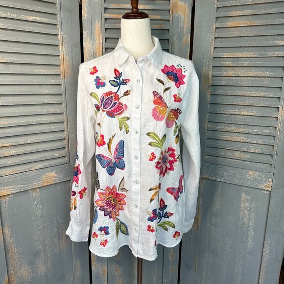 Johnny Was Gracey Linen Oversized Shirt White Sz S - Picture 2 of 15